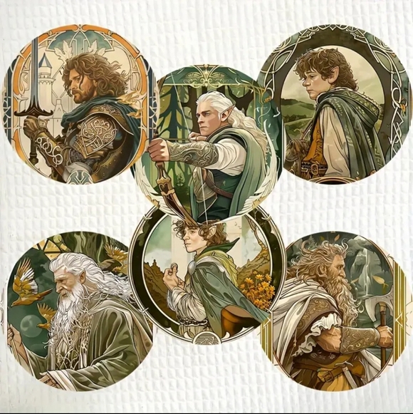 🍁6pcs Set Lord Of The Rings Pattern Wooden Coasters - Picture 1 of 3